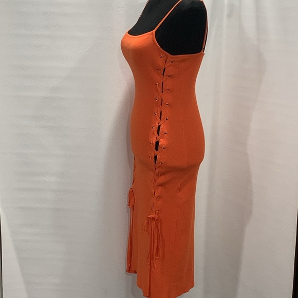 Hera Collection Spaghetti Strap Orange Bandage lace up midi dress Size M - Picture 2 of 7